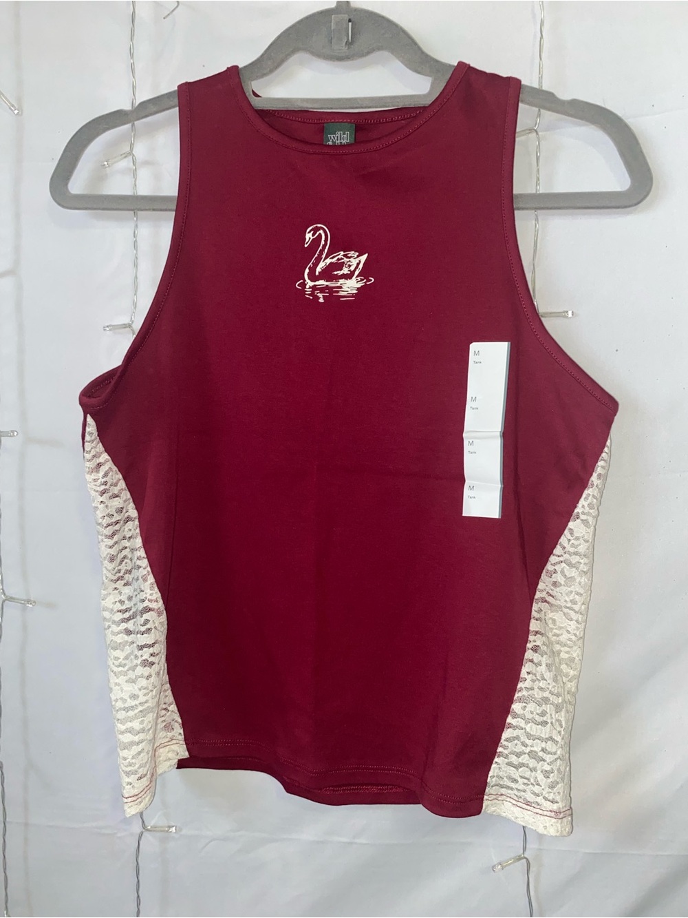 Maroon Swan Lace-Trim Tank Top - Women